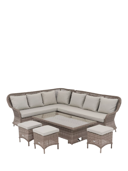 John Lewis Rye Woven 6-Seater Corner Garden Sofa Dining Lounging Table 3 Footstools Natural