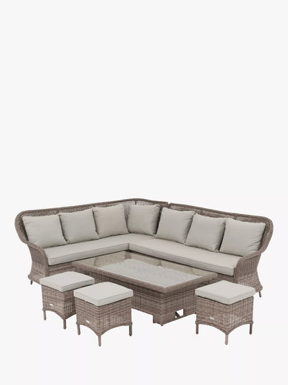 John Lewis Rye Woven 6-Seater Corner Garden Sofa with Dining/Lounging Table & 1 Footstools Set, Natural