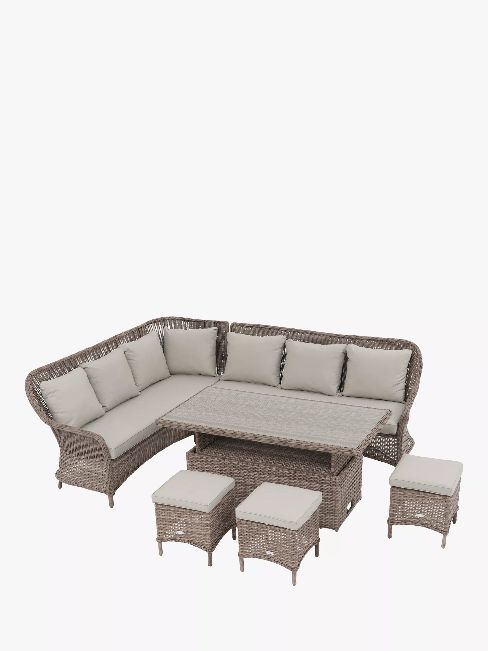 John Lewis Rye Woven 6-Seater Corner Garden Sofa with Dining/Lounging Table & 3 Footstools Set, Natural 