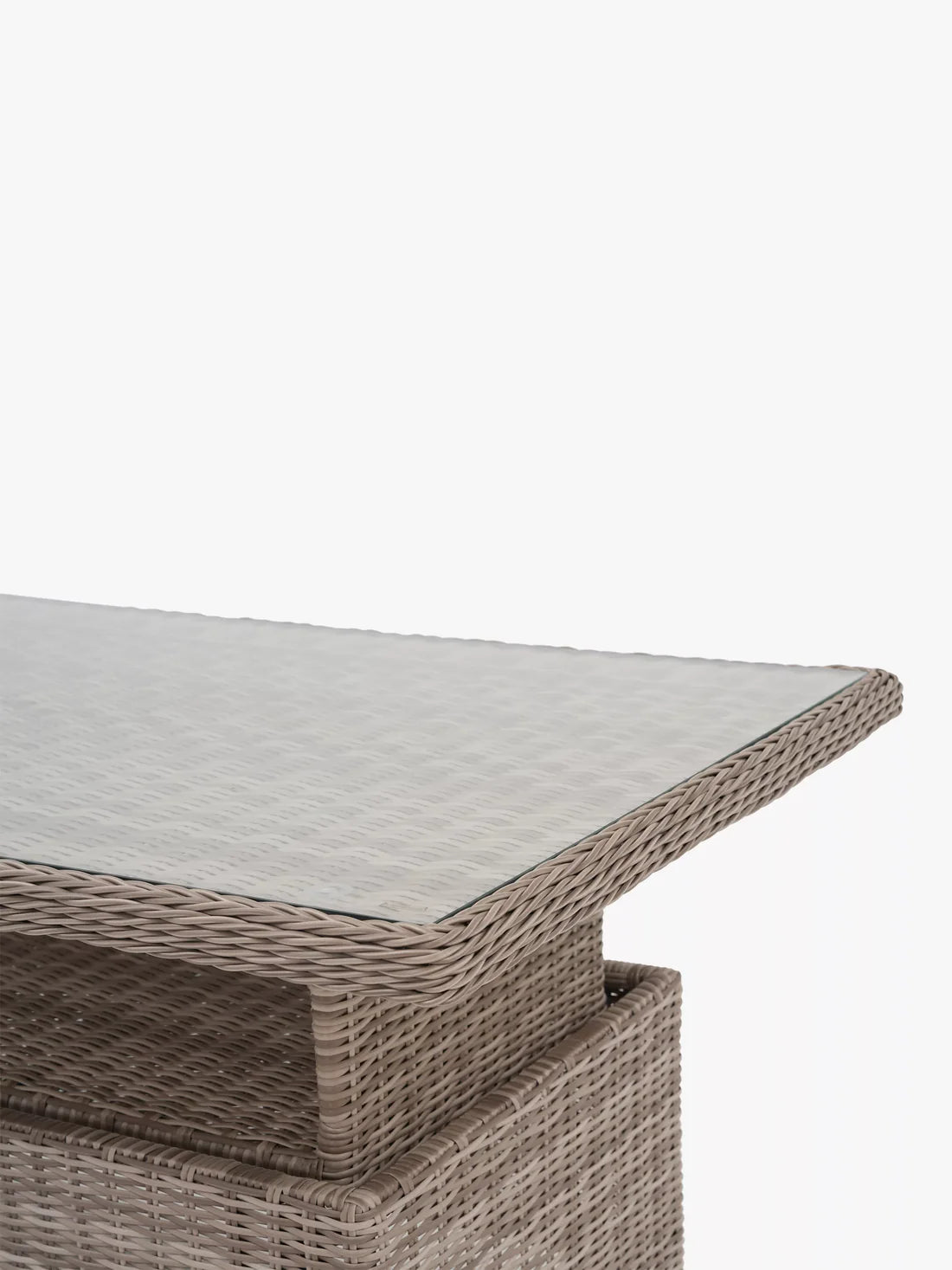 John Lewis Rye Woven 6-Seater Corner Garden Sofa with Dining/Lounging Table & 1 Footstools Set, Natural