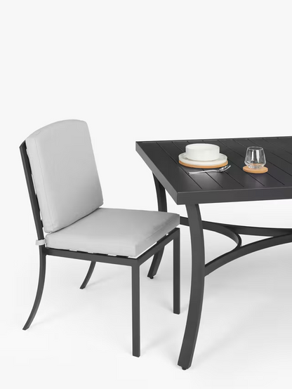 John Lewis Marlow Aluminium 6-Seater Rectangular Garden Dining Table & Chairs Set, Black/Grey