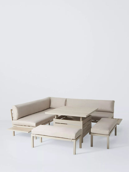 John Lewis Platform 8-Seater Corner Garden Dining/Lounge Set with Height-Adjustable Table, Taupe