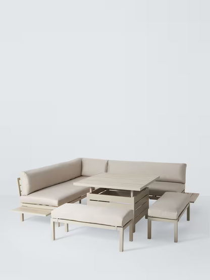John Lewis Platform 8-Seater Corner Garden Dining/Lounge Set with Height-Adjustable Table, Taupe