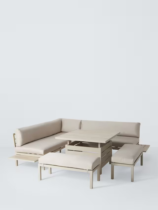John Lewis Platform 8-Seater Corner Garden Dining/Lounge Set with Height-Adjustable Table, Taupe