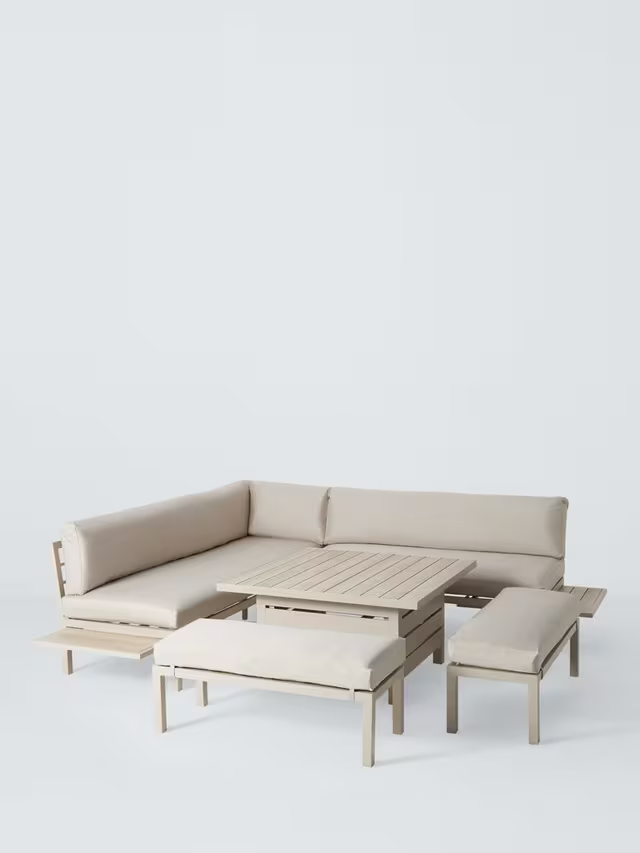 John Lewis Platform 8-Seater Corner Garden Dining/Lounge Set with Height-Adjustable Table, Taupe