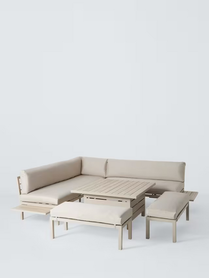 John Lewis Platform 8-Seater Corner Garden Dining/Lounge Set with Height-Adjustable Table, Taupe