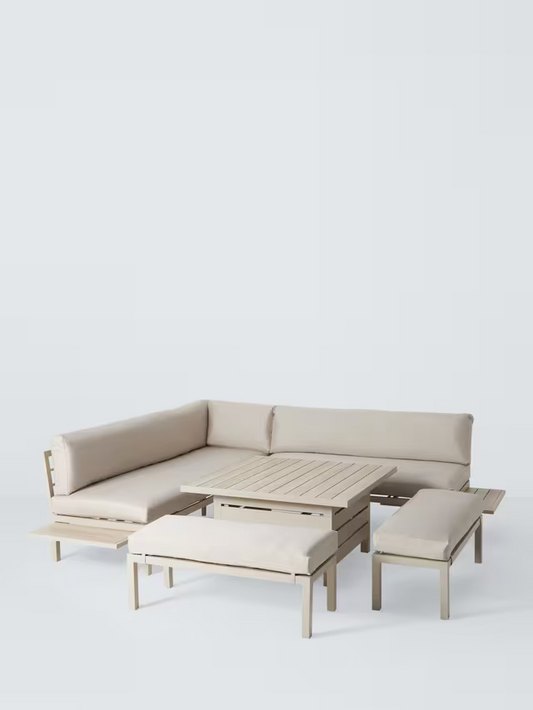 John Lewis Platform 8-Seater Corner Garden Dining/Lounge Set with Height-Adjustable Table, Taupe