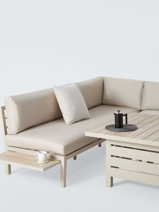 John Lewis Platform 8-Seater Corner Garden Dining/Lounge Set with Height-Adjustable Table, Taupe