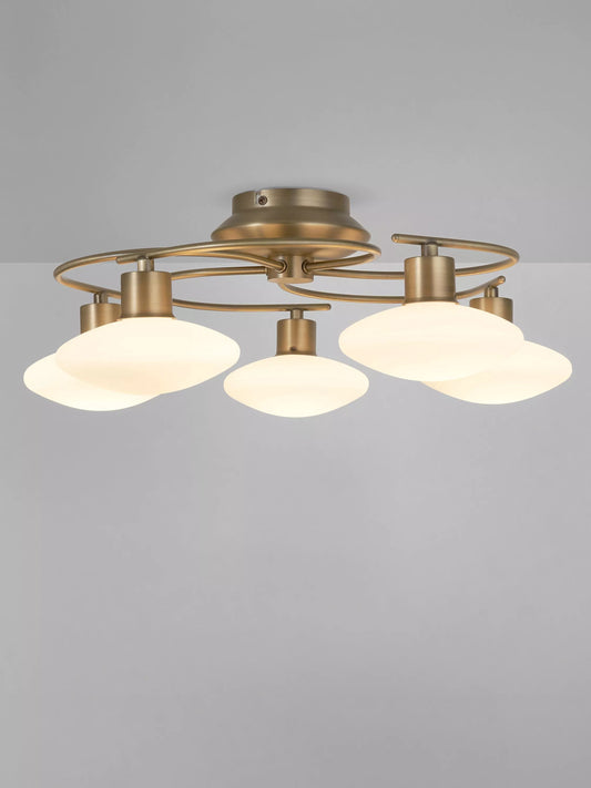 John Lewis Tameo 5 Arm Flush Ceiling Light, Brass