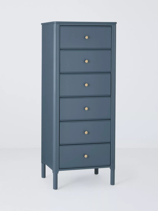 John Lewis Pillar 6 Drawer Tallboy Chest, Blue