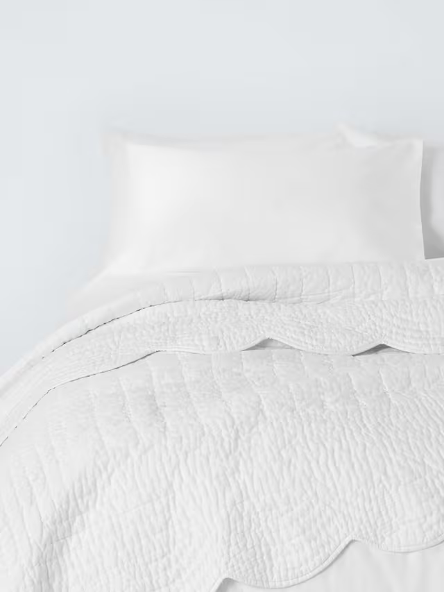 John Lewis Scallop Cotton Quilted Bedspread, White