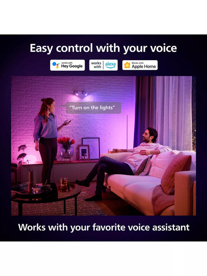 Philips Hue White and Colour Ambiance Wireless Lighting LED Starter Kit with 3x GU10 Bulbs with Bluetooth, Dimmer Switch & Bridge