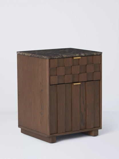 John Lewis Check & Stripe Bedside Table, Dark Wood