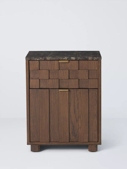 John Lewis Check & Stripe Bedside Table, Dark Wood