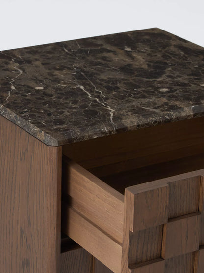John Lewis Check & Stripe Bedside Table, Dark Wood