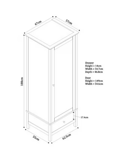 John Lewis Wilton Single Wardrobe, White