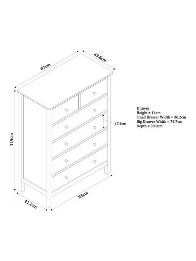 John Lewis Wilton 6 Drawer Chest Denim Blue