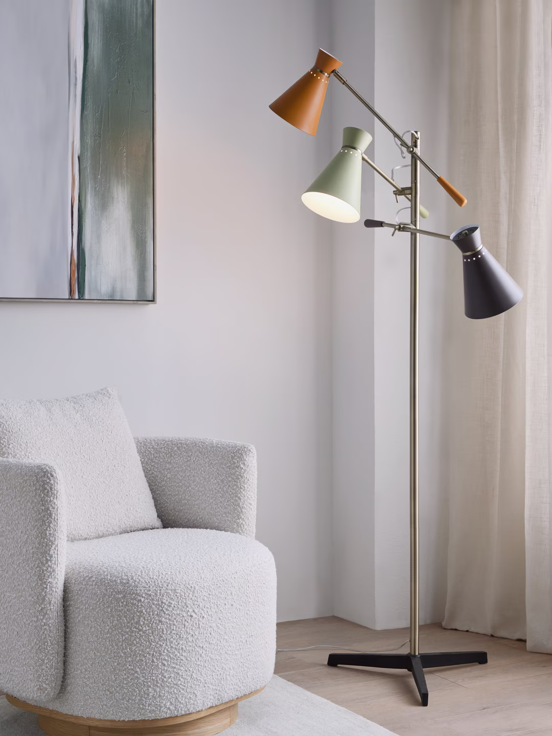 List - John Lewis Bauhaus Adjustable 3-Arm Floor Lamp, Multi