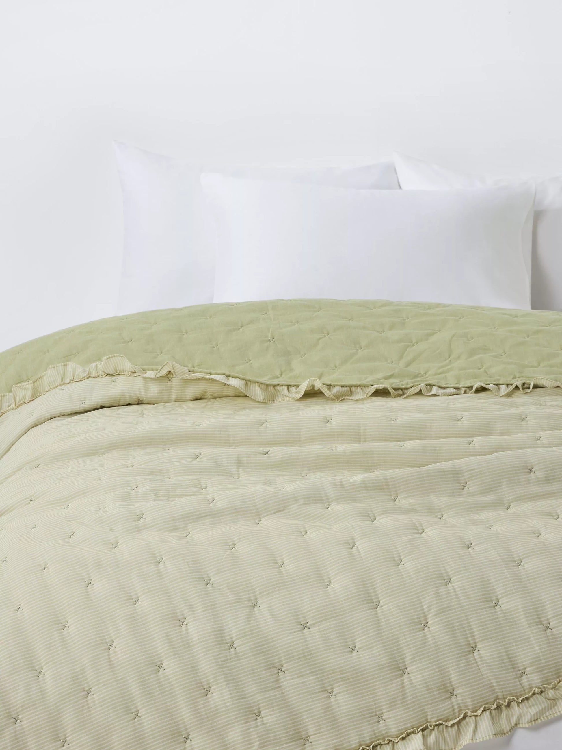 John Lewis Chambray Stripe Reversible Quilted Bedspread, Pistachio