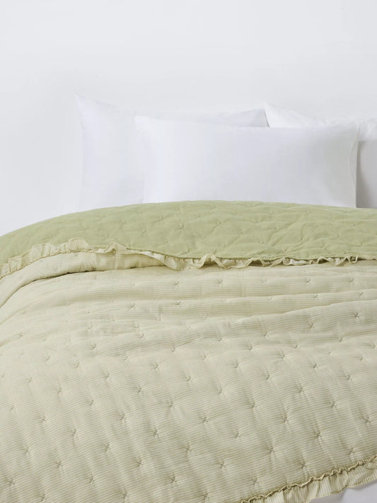 John Lewis Chambray Stripe Reversible Quilted Bedspread, Pistachio