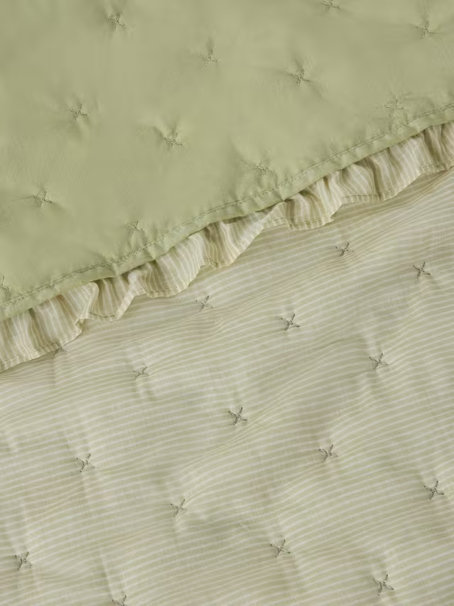 John Lewis Chambray Stripe Reversible Quilted Bedspread, Pistachio