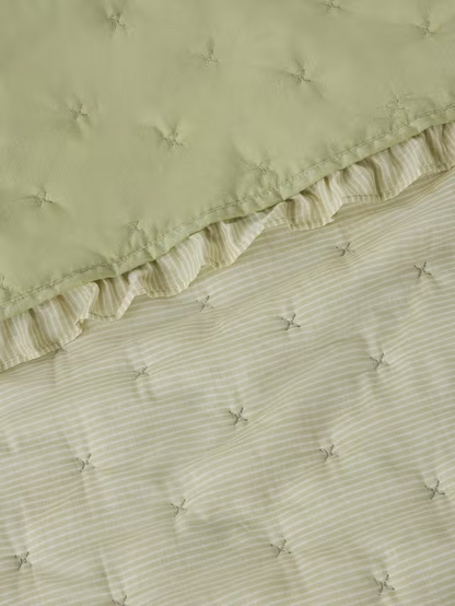 John Lewis Chambray Stripe Reversible Quilted Bedspread, Pistachio