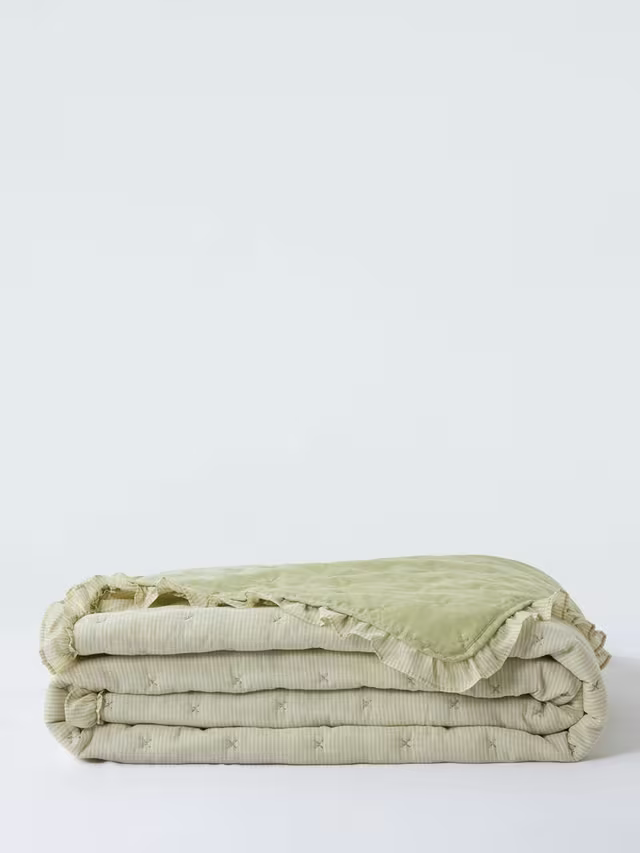John Lewis Chambray Stripe Reversible Quilted Bedspread, Pistachio