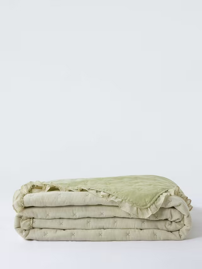 John Lewis Chambray Stripe Reversible Quilted Bedspread, Pistachio