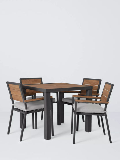 John Lewis Platform 4-Seater Wood-Effect Garden Dining Table & Chairs Set, Black
