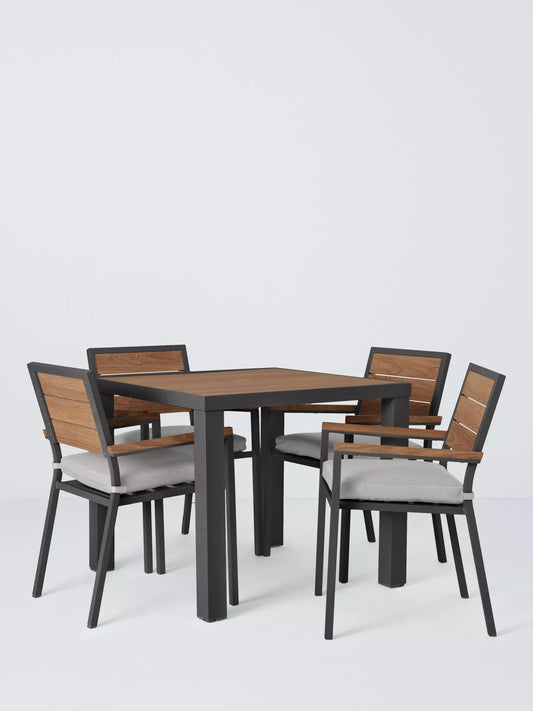 John Lewis Platform 4-Seater Wood-Effect Garden Dining Table & Chairs Set, Black