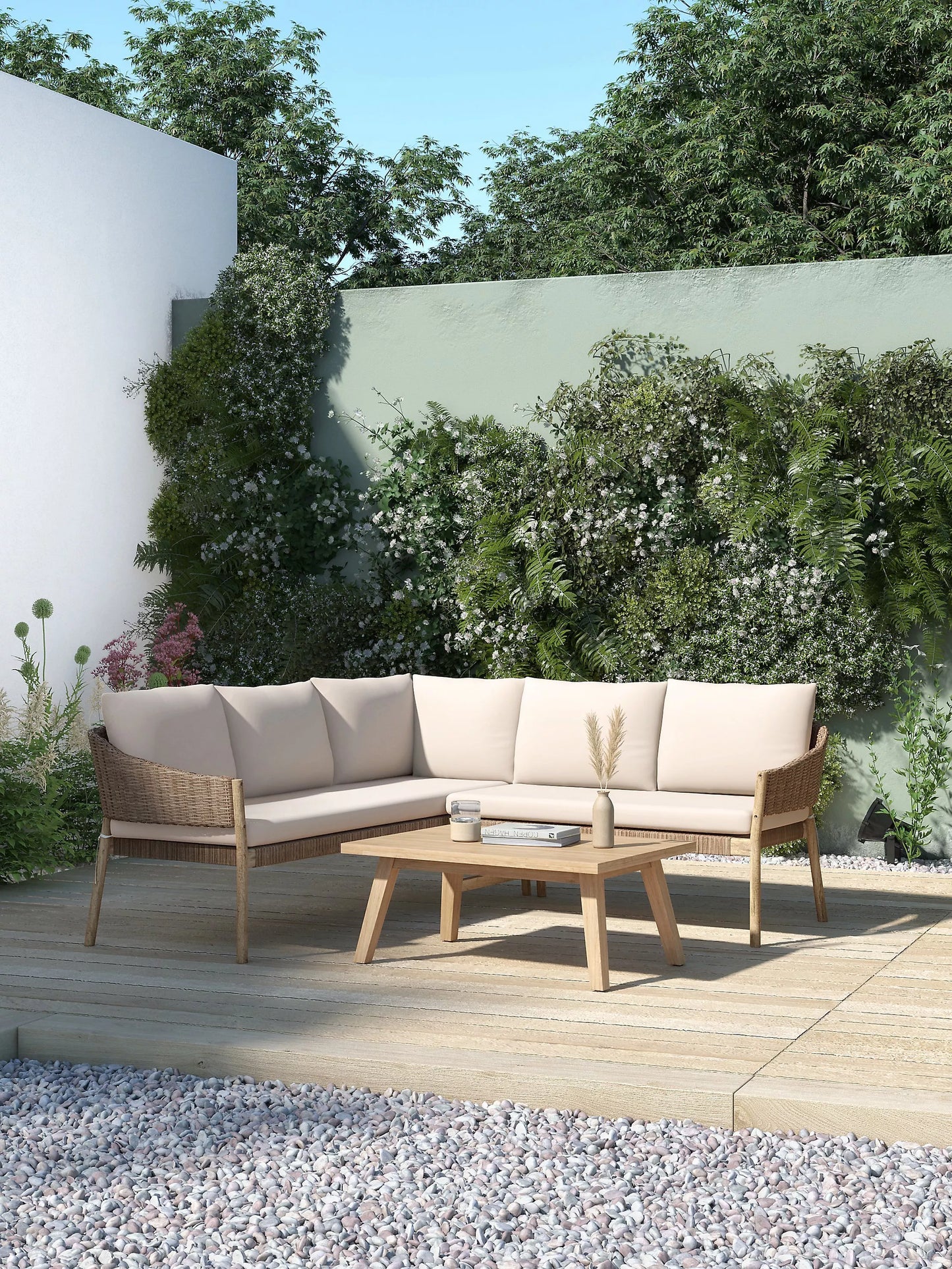 John Lewis Burford 5-Seater Woven Corner Garden Sofa, FSC-Certified (Acacia Wood), Natural