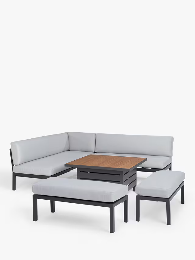 John Lewis Garden  Platform 8-Seater Corner Dining/Lounge Set with Height-Adjustable Table, Grey