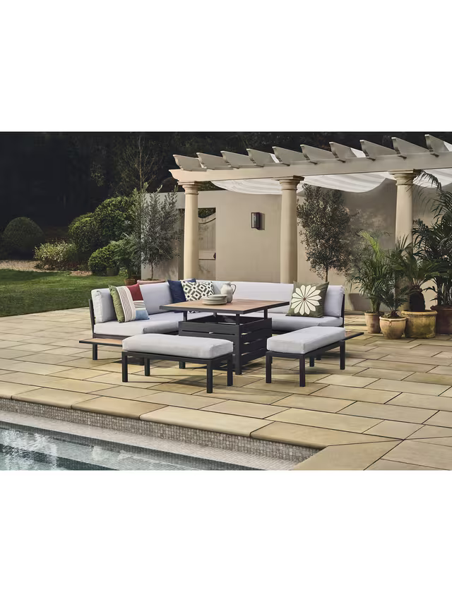 John Lewis Garden  Platform 8-Seater Corner Dining/Lounge Set with Height-Adjustable Table, Grey