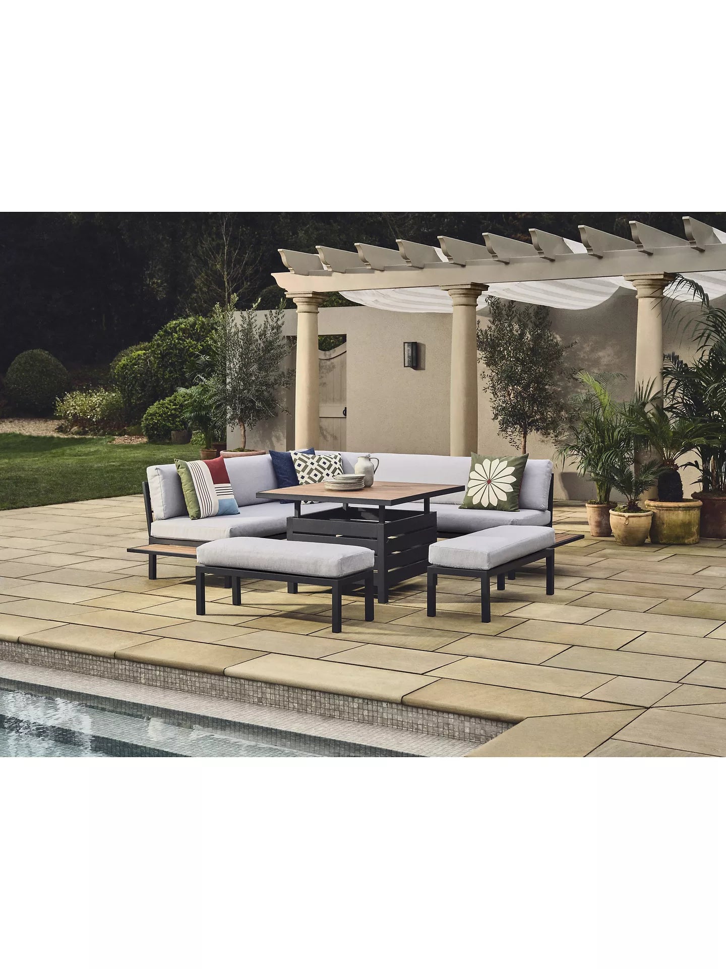 John Lewis Platform 8-Seater Corner Garden Dining/Lounge Set with Height-Adjustable Table, Grey
