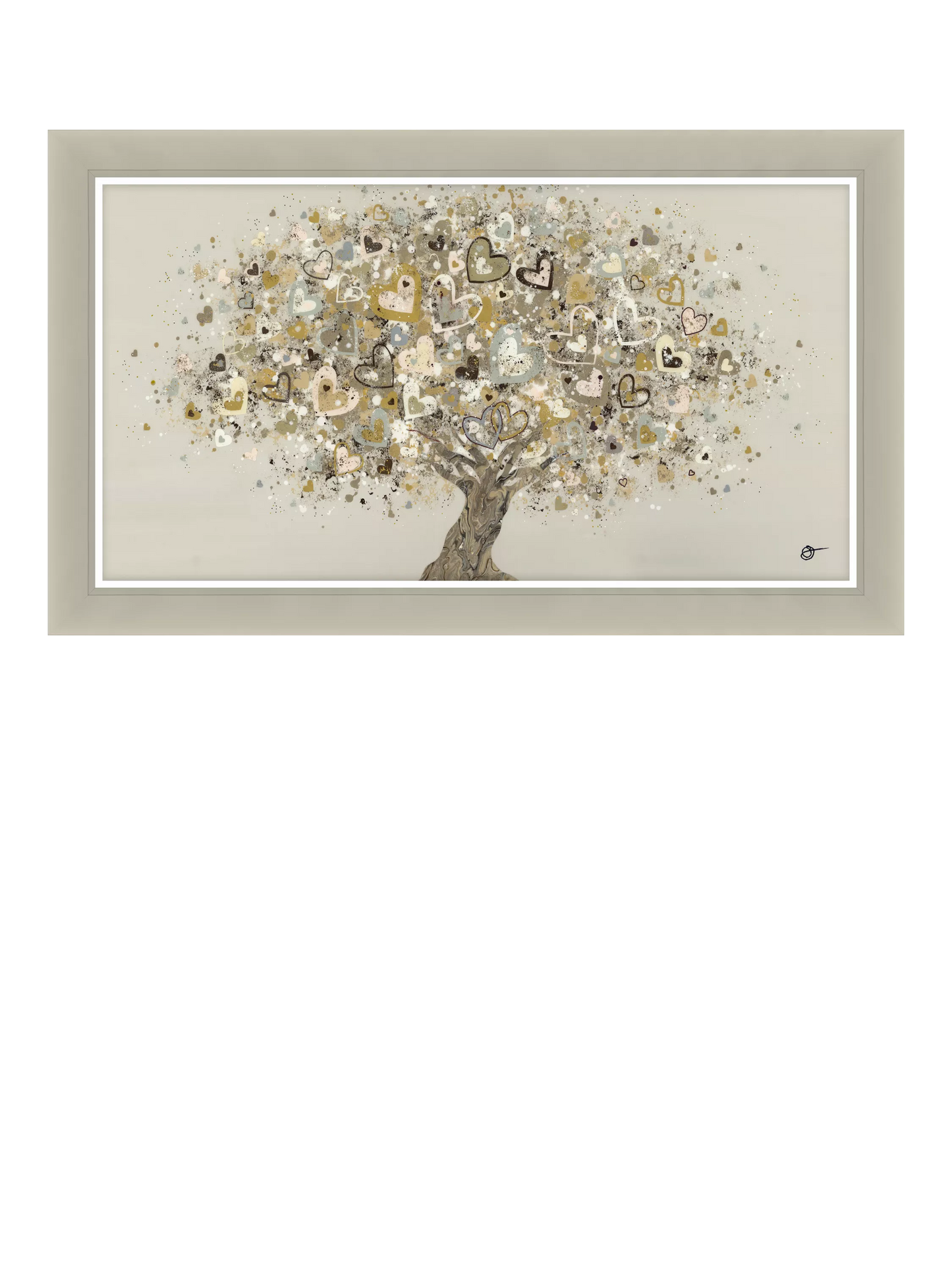 John Lewis Sara Otter 'Neutral Heart Tree' Framed Print, 72 x 122cm, Gold/Taupe