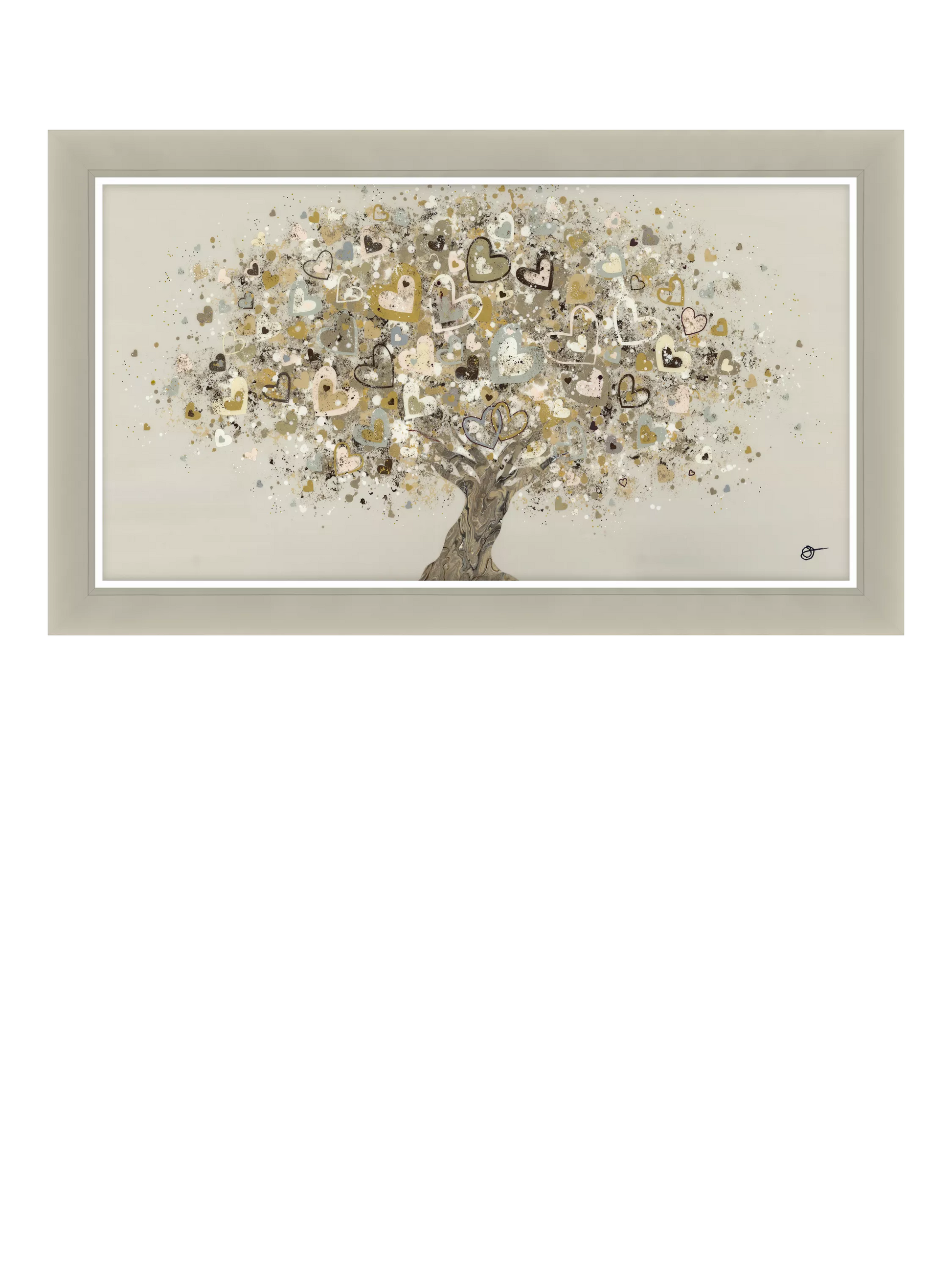 John Lewis Sara Otter 'Neutral Heart Tree' Framed Print, 72 x 122cm, Gold/Taupe