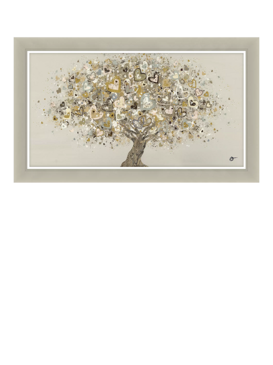 John Lewis Sara Otter 'Neutral Heart Tree' Framed Print, 72 x 122cm, Gold/Taupe