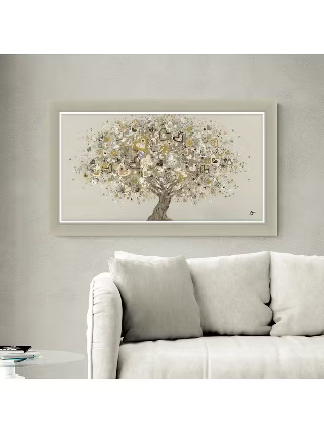 John Lewis Sara Otter 'Neutral Heart Tree' Framed Print, 72 x 122cm, Gold/Taupe