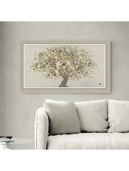 John Lewis Sara Otter 'Neutral Heart Tree' Framed Print, 72 x 122cm, Gold/Taupe