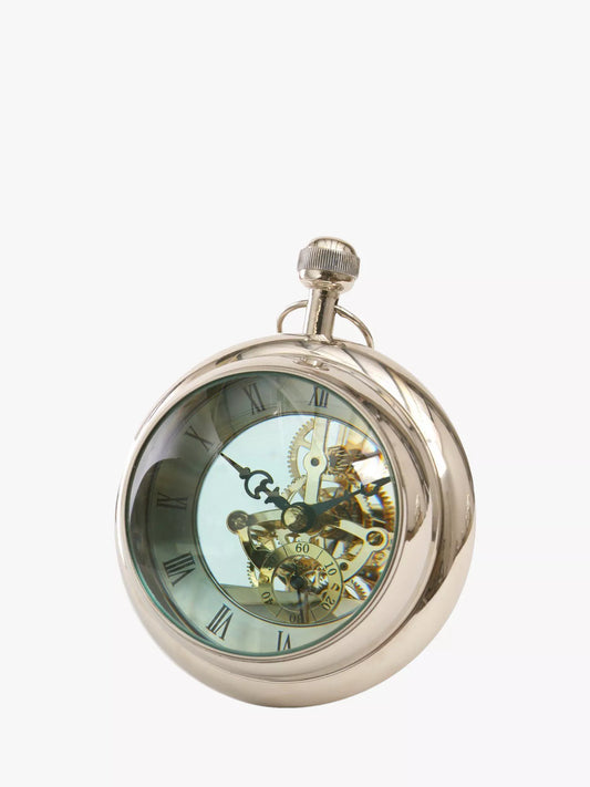 Libra Interiors Large Roman Numeral Orb Paperweight Clock, Nickel/Brass