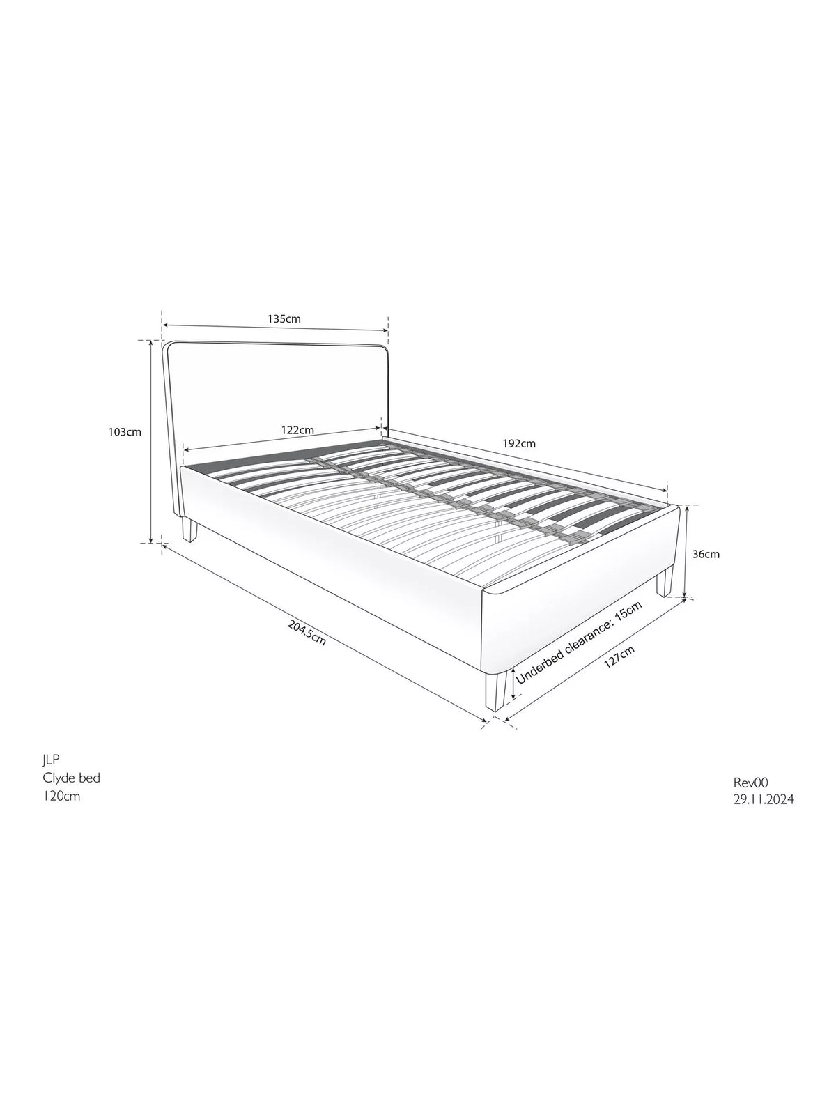 John Lewis Clyde Upholstered Bed Frame, Small Double, Brushed Weave Grey
