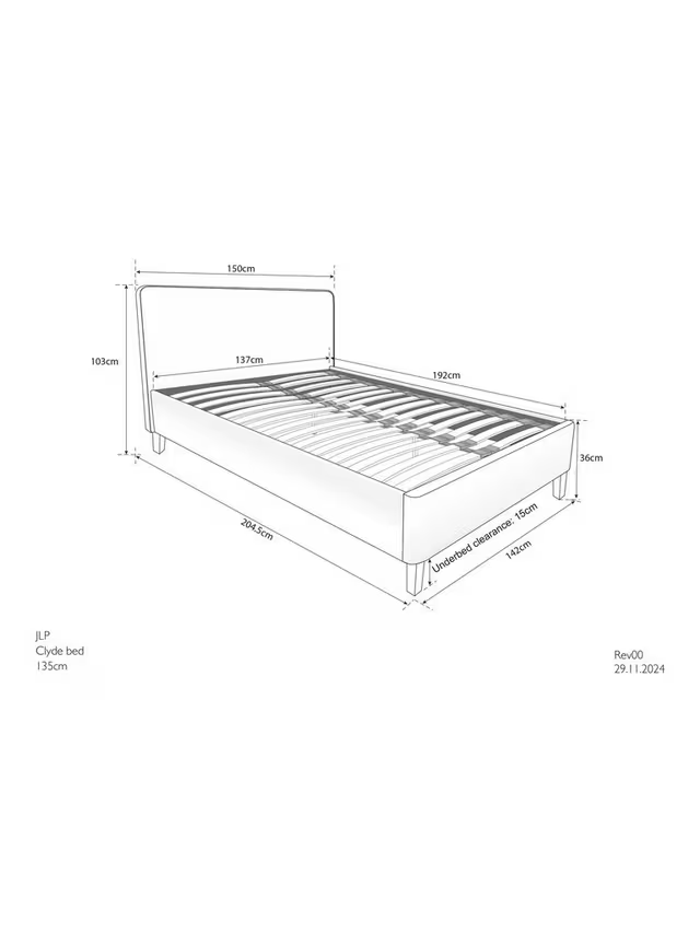 John Lewis Clyde Upholstered Bed Frame, Double, Brushed Weave Beige