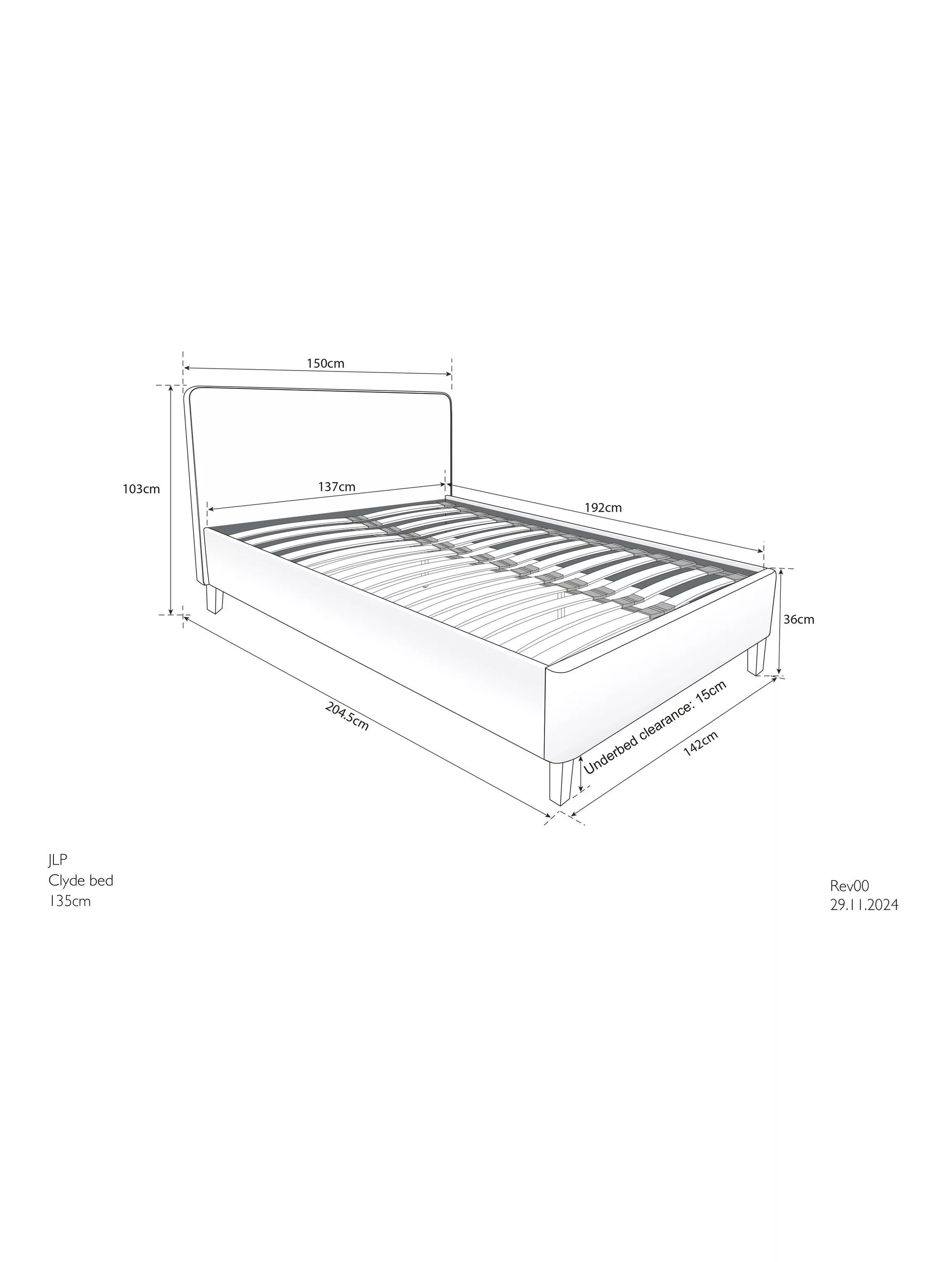 John Lewis Clyde Upholstered Bed Frame, Double, Brushed Weave Beige