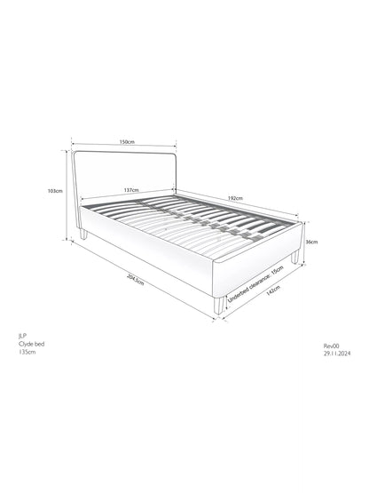 John Lewis Clyde Upholstered Bed Frame, Double, Brushed Weave Beige