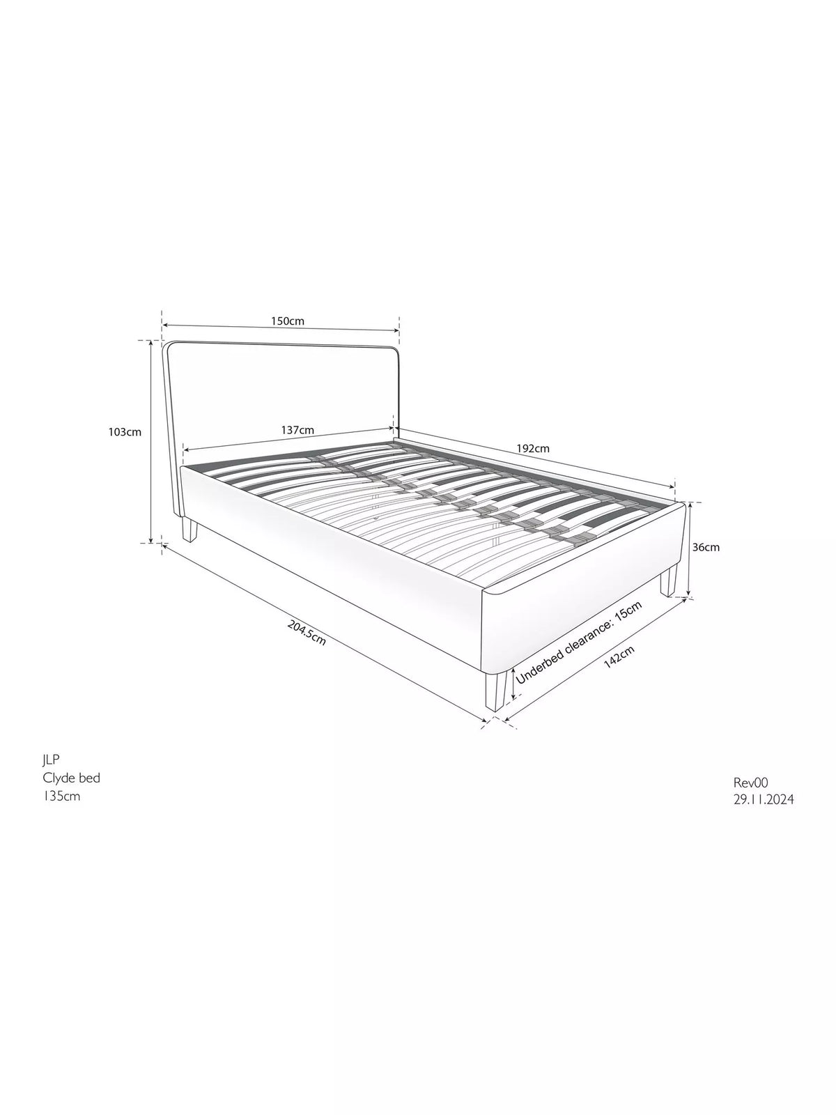 John Lewis Clyde Upholstered Bed Frame, Double, Brushed Weave Grey