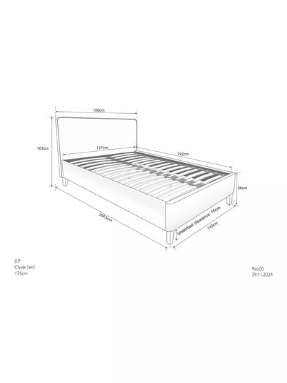 John Lewis Clyde Upholstered Bed Frame, Double, Brushed Weave Grey