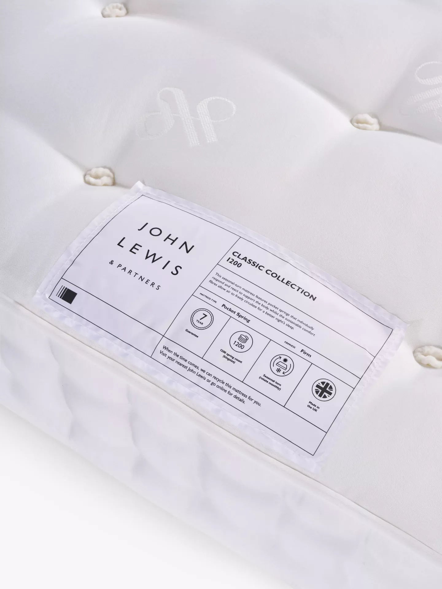 John Lewis Classic Collection 1200 Pocket Spring Mattress, Firm Tension, Double