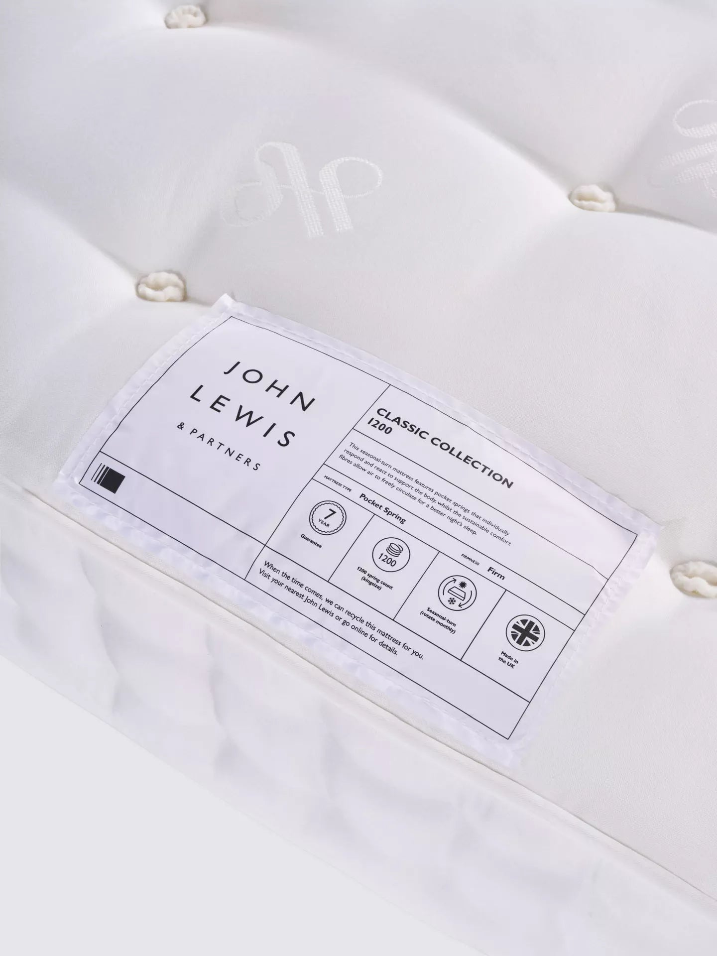 John Lewis Classic Collection 1200 Pocket Spring Mattress, Firm Tension, King Size