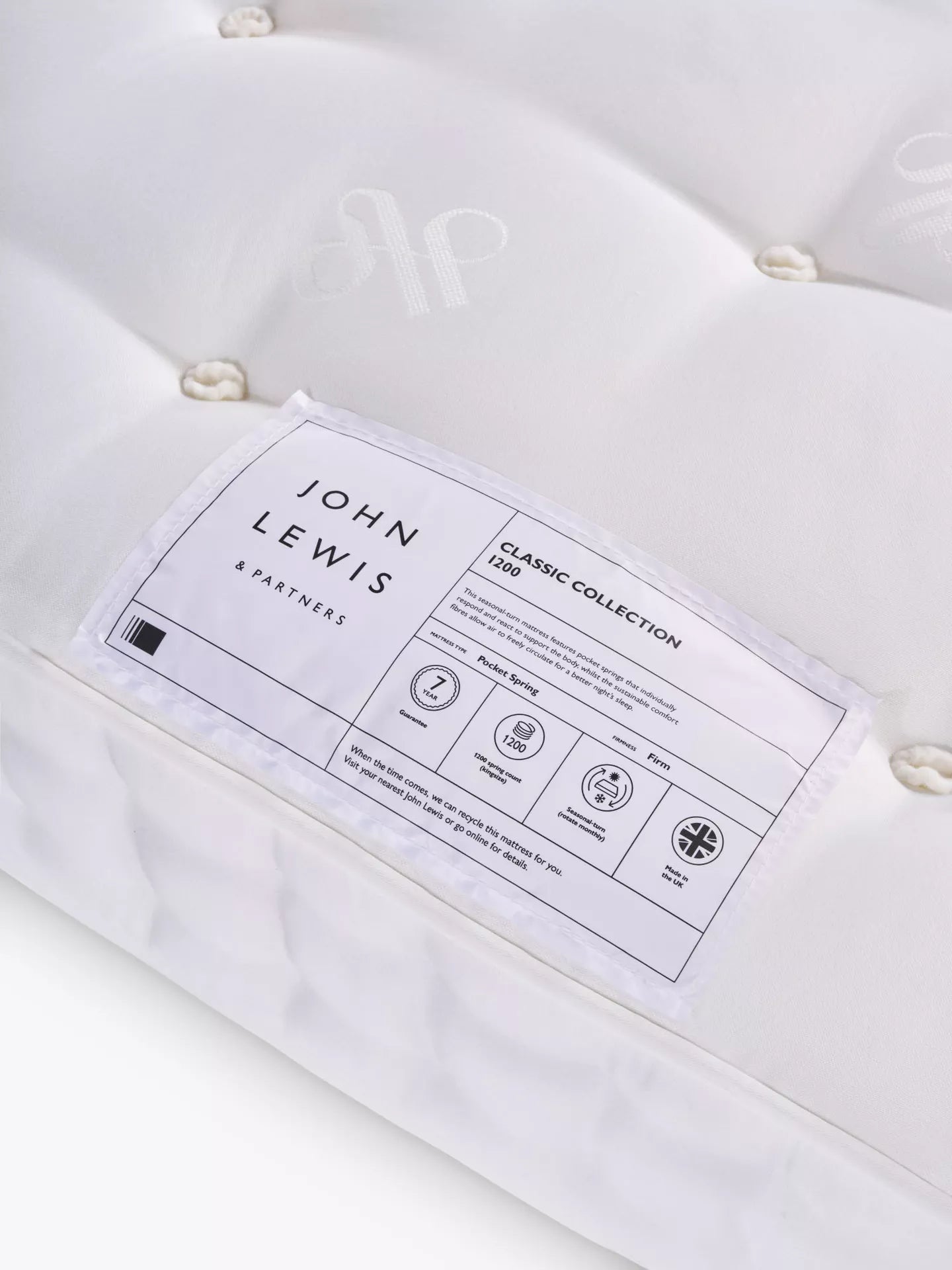 John Lewis Classic 1200 Pocket Spring Mattress, Firm Tension, King Size