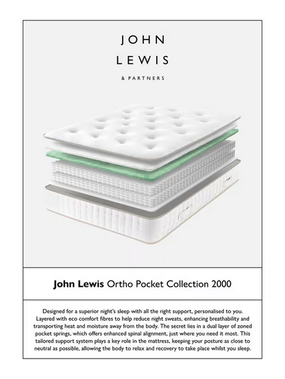 John Lewis Ortho Pocket Collection 2000 Pocket Spring Mattress, Medium/Firm Tension, King Size